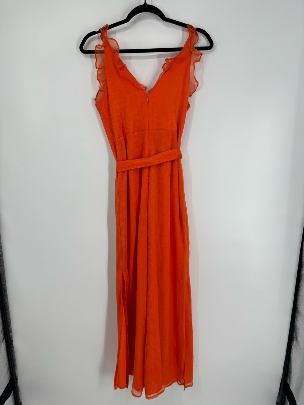 Anthropologie Hutch Tangerine Orange Sleeveless Ruffle Jumpsuit Size 6P NWT - Picture 11 of 16